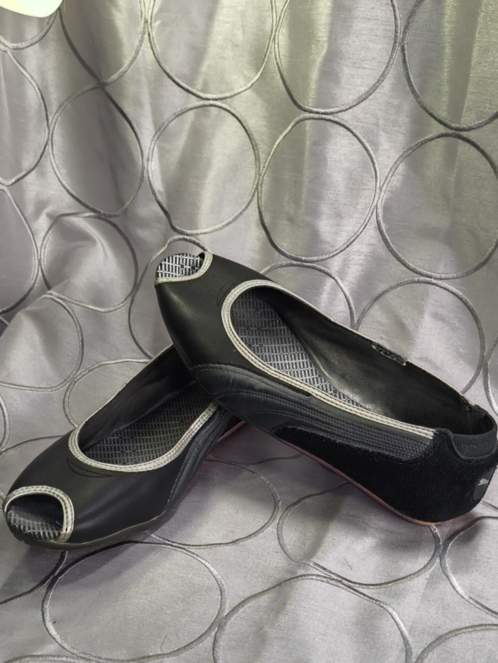 Puma Black and Gray Peep-Toe Women's Flats